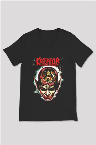 Kreator Siyah Unisex V Yaka Tişört T-Shirt