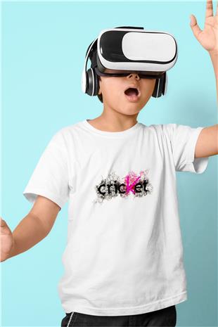 Kriket Baskılı Unisex Beyaz Çocuk Tişört - Tshirt