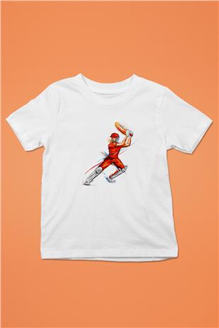 Kriket Baskılı Unisex Beyaz Çocuk Tişört - Tshirt