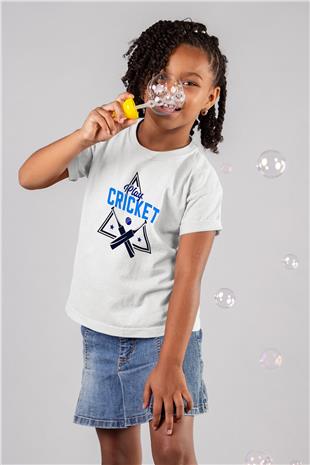 Kriket Baskılı Unisex Beyaz Çocuk Tişört - Tshirt