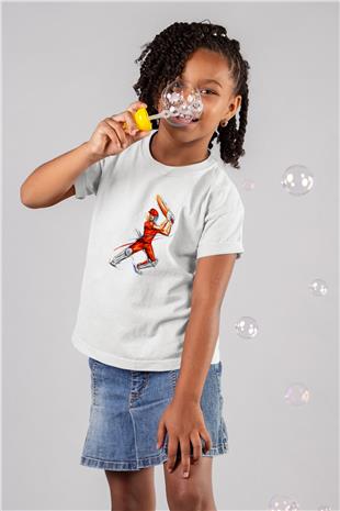 Kriket Baskılı Unisex Beyaz Çocuk Tişört - Tshirt