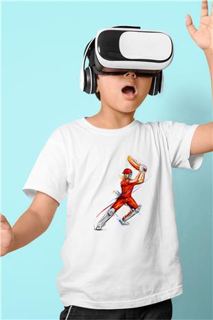 Kriket Baskılı Unisex Beyaz Çocuk Tişört - Tshirt