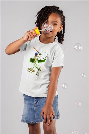 Kriket Baskılı Unisex Beyaz Çocuk Tişört - Tshirt