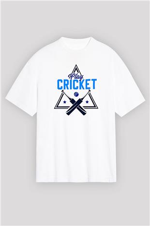 Kriket Baskılı Unisex Beyaz Oversize Tişört - Tshirt