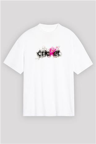 Kriket Baskılı Unisex Beyaz Oversize Tişört - Tshirt