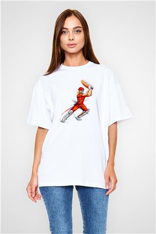 Kriket Baskılı Unisex Beyaz Oversize Tişört - Tshirt