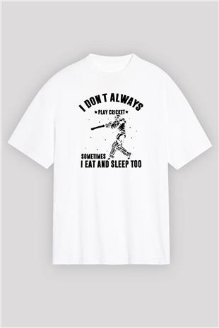 Kriket Baskılı Unisex Beyaz Oversize Tişört - Tshirt