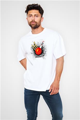 Kriket Baskılı Unisex Beyaz Oversize Tişört - Tshirt