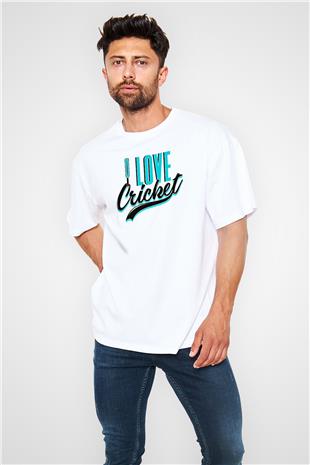 Kriket Baskılı Unisex Beyaz Oversize Tişört - Tshirt