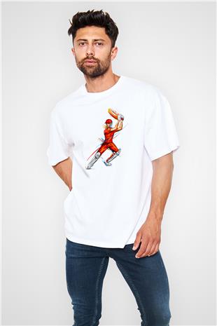 Kriket Baskılı Unisex Beyaz Oversize Tişört - Tshirt