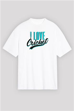 Kriket Baskılı Unisex Beyaz Oversize Tişört - Tshirt
