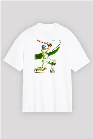 Kriket Baskılı Unisex Beyaz Oversize Tişört - Tshirt