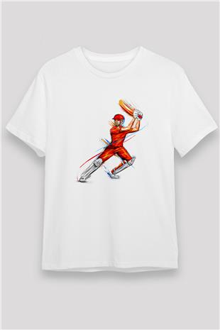 Kriket Baskılı Unisex Beyaz Tişört - Tshirt