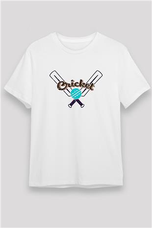 Kriket Baskılı Unisex Beyaz Tişört - Tshirt