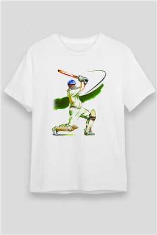 Kriket Baskılı Unisex Beyaz Tişört - Tshirt