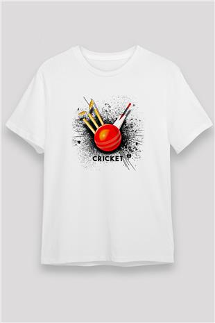 Kriket Baskılı Unisex Beyaz Tişört - Tshirt