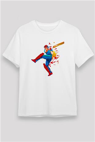 Kriket Baskılı Unisex Beyaz Tişört - Tshirt
