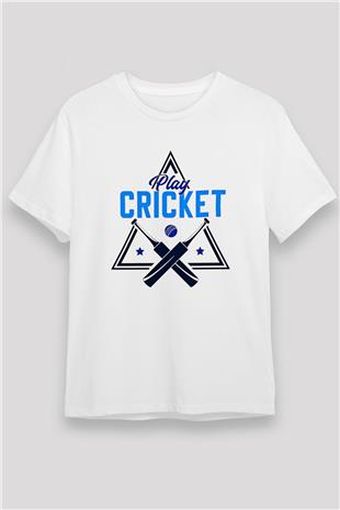 Kriket Baskılı Unisex Beyaz Tişört - Tshirt