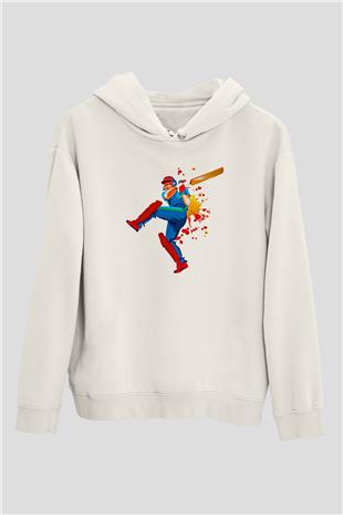 Kriket Baskılı Unisex Ekru Hoodie