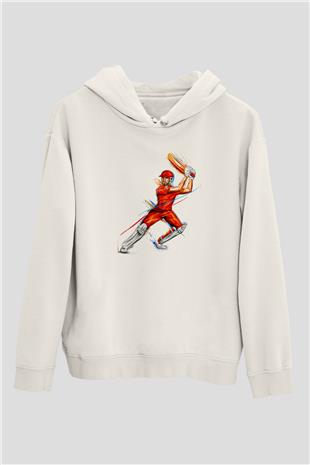 Kriket Baskılı Unisex Ekru Hoodie