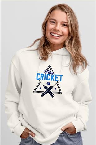 Kriket Baskılı Unisex Ekru Hoodie
