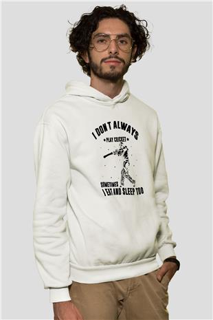 Kriket Baskılı Unisex Ekru Hoodie
