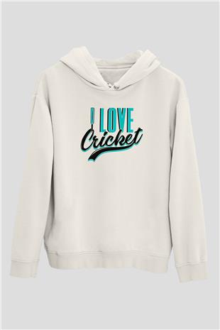 Kriket Baskılı Unisex Ekru Hoodie