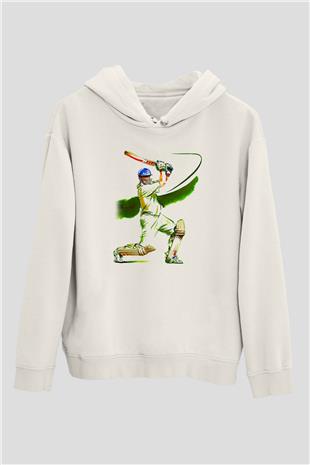 Kriket Baskılı Unisex Ekru Hoodie