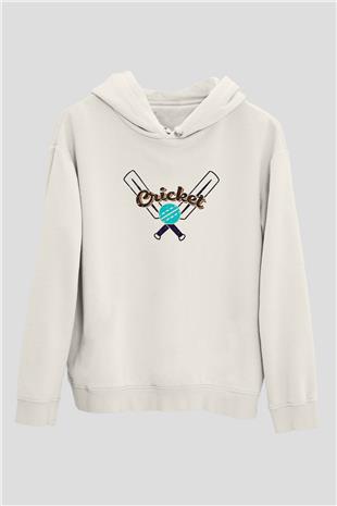 Kriket Baskılı Unisex Ekru Hoodie