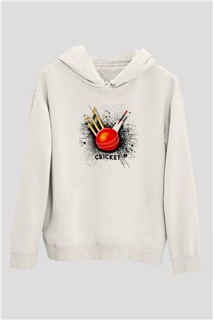 Kriket Baskılı Unisex Ekru Hoodie