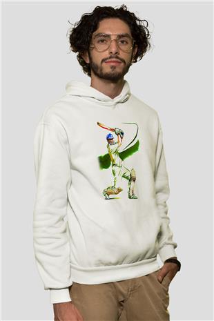 Kriket Baskılı Unisex Ekru Hoodie
