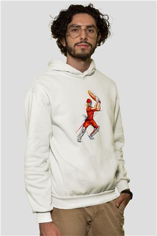 Kriket Baskılı Unisex Ekru Hoodie