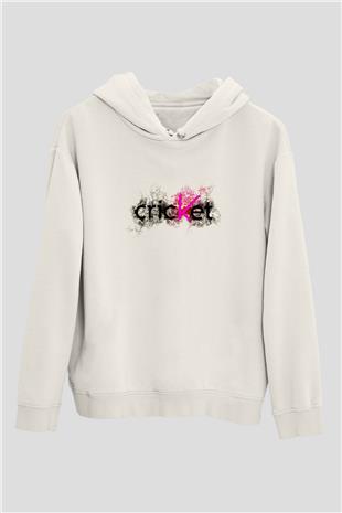 Kriket Baskılı Unisex Ekru Hoodie