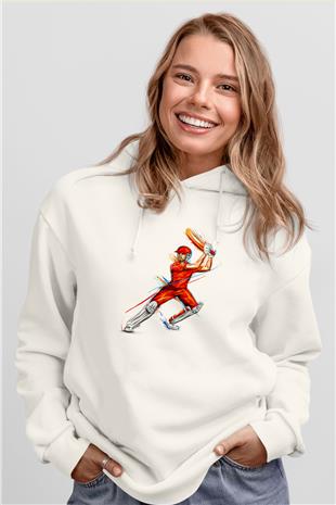 Kriket Baskılı Unisex Ekru Hoodie
