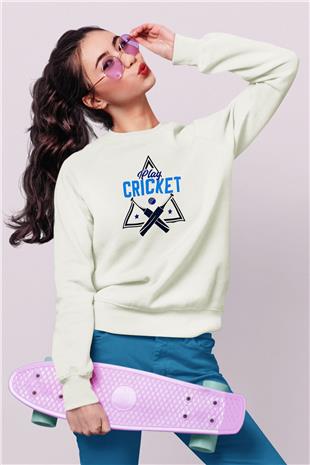 Kriket Baskılı Unisex Ekru Sweatshirt