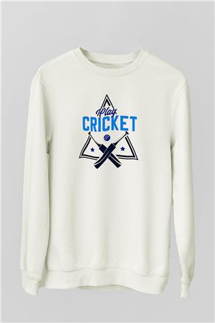 Kriket Baskılı Unisex Ekru Sweatshirt