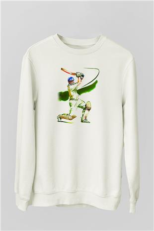 Kriket Baskılı Unisex Ekru Sweatshirt