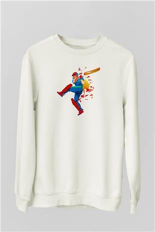 Kriket Baskılı Unisex Ekru Sweatshirt
