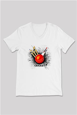 Kriket Baskılı Unisex V Yaka Tişört - Tshirt