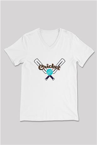 Kriket Baskılı Unisex V Yaka Tişört - Tshirt