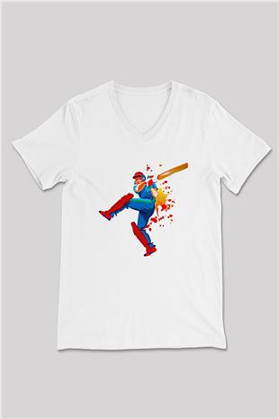 Kriket Baskılı Unisex V Yaka Tişört - Tshirt