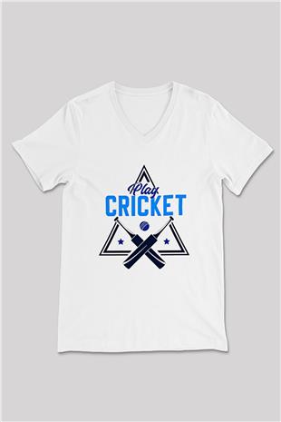 Kriket Baskılı Unisex V Yaka Tişört - Tshirt