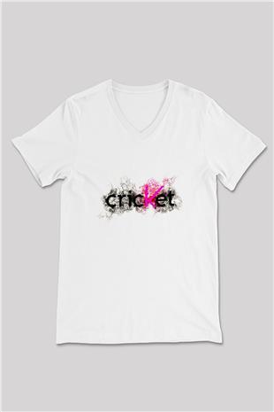 Kriket Baskılı Unisex V Yaka Tişört - Tshirt