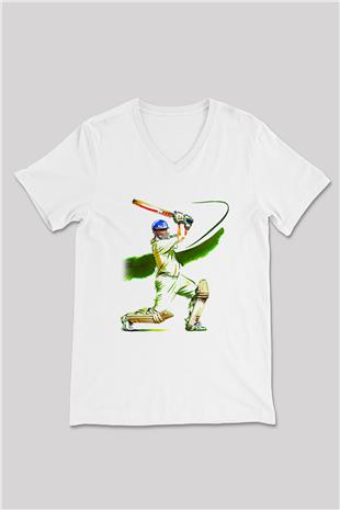 Kriket Baskılı Unisex V Yaka Tişört - Tshirt
