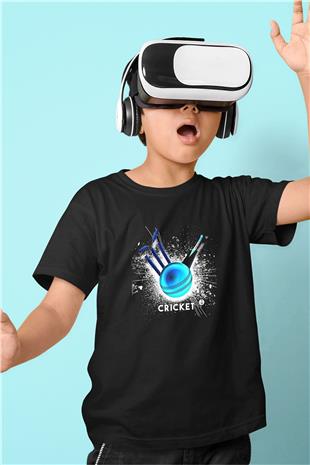 Kriket - Cricket Baskılı Unisex Siyah Çocuk Tİşörtü - Tshirt