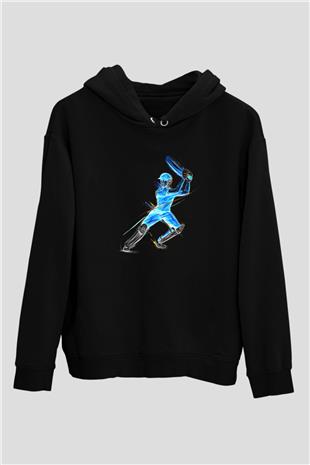 Kriket - Cricket Baskılı Unisex Siyah Hoodie
