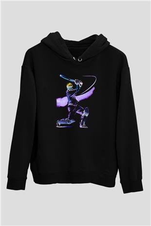 Kriket - Cricket Baskılı Unisex Siyah Hoodie