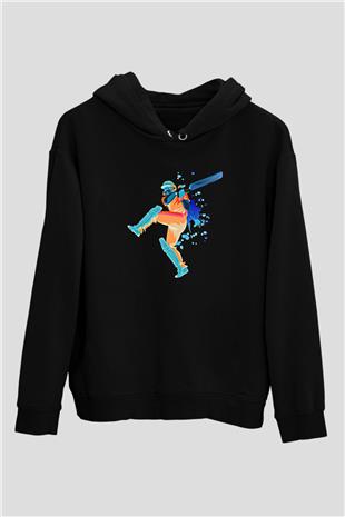 Kriket - Cricket Baskılı Unisex Siyah Hoodie