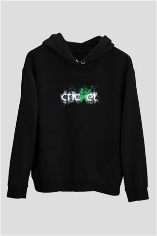Kriket - Cricket Baskılı Unisex Siyah Hoodie