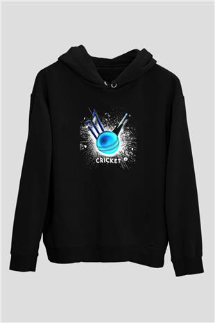 Kriket - Cricket Baskılı Unisex Siyah Hoodie